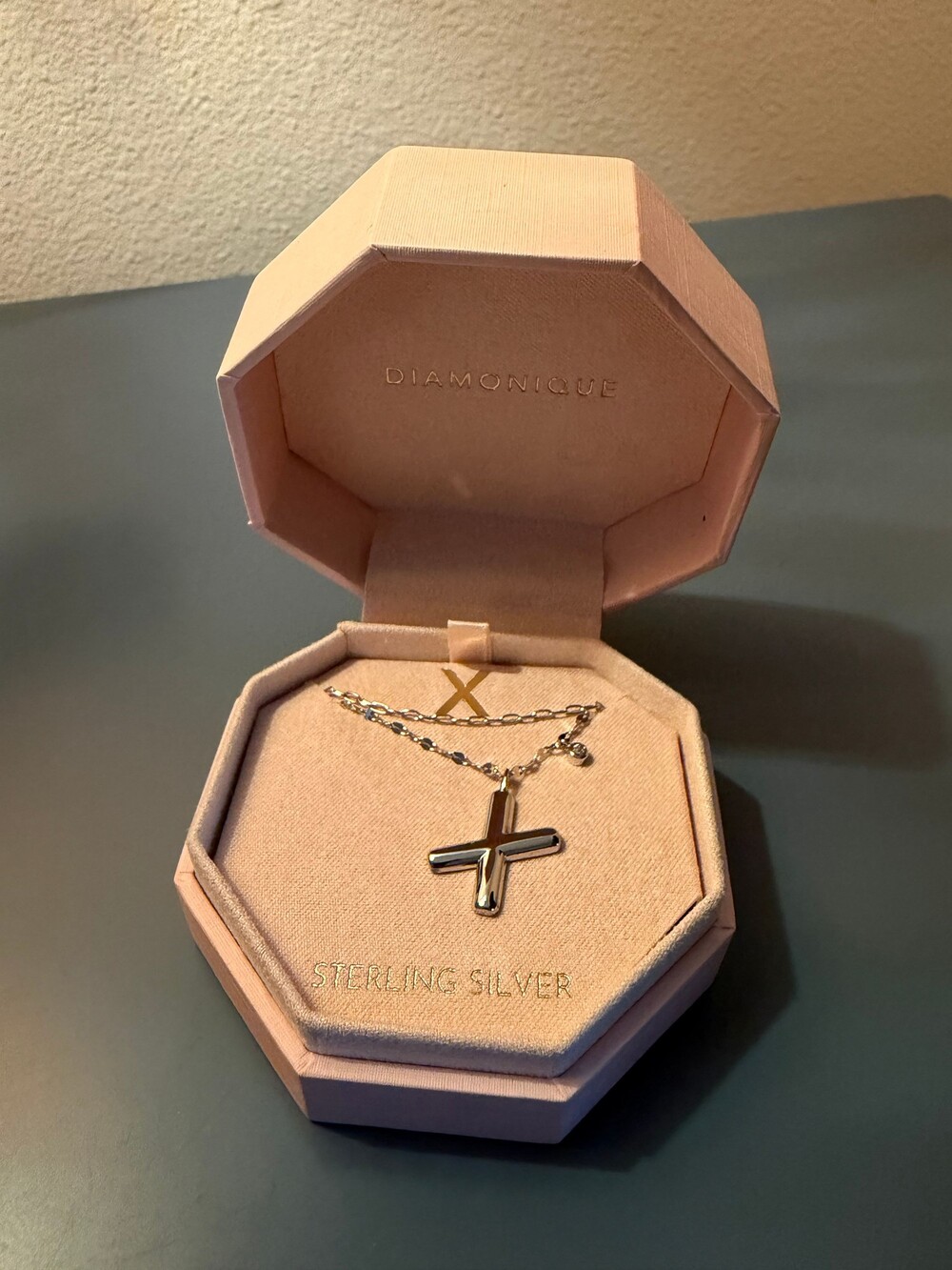 Diamonique X initial sterling silver necklace
